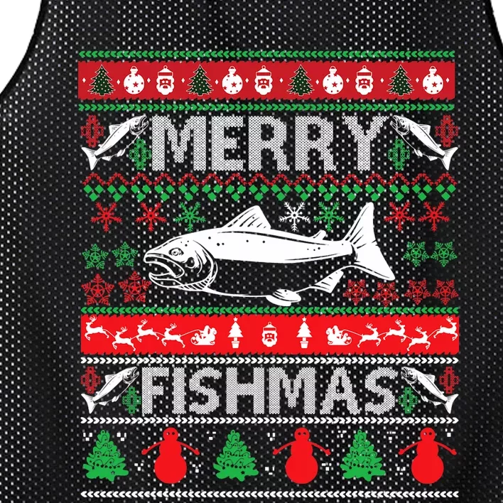 Merry Fishmas Fishing Ugly Christmas Sweater Mesh Reversible Basketball Jersey Tank