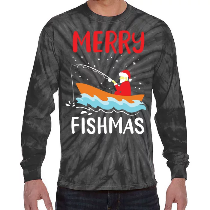 Merry Fishmas Funny Christmas Santa Claus Fishing Fisherman Tie-Dye Long Sleeve Shirt