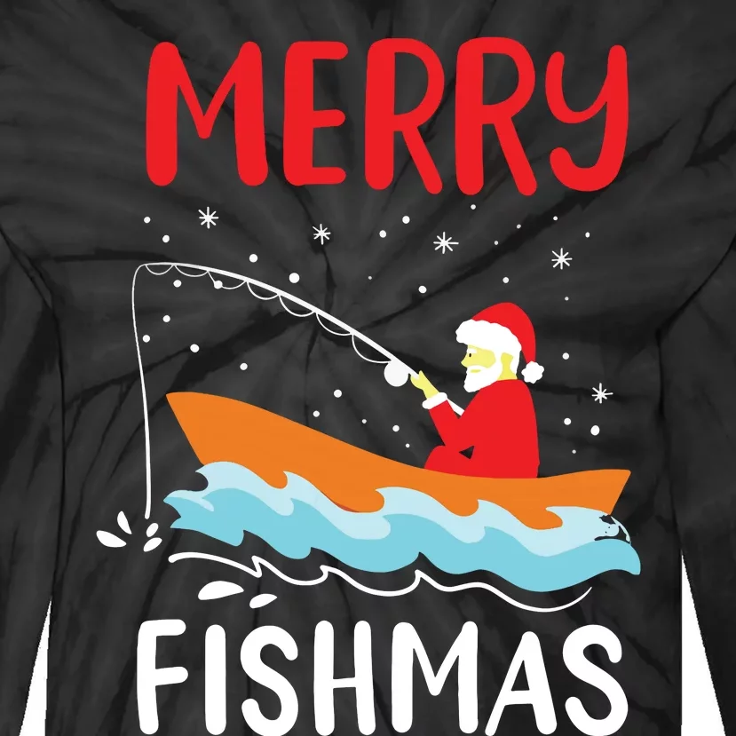 Merry Fishmas Funny Christmas Santa Claus Fishing Fisherman Tie-Dye Long Sleeve Shirt