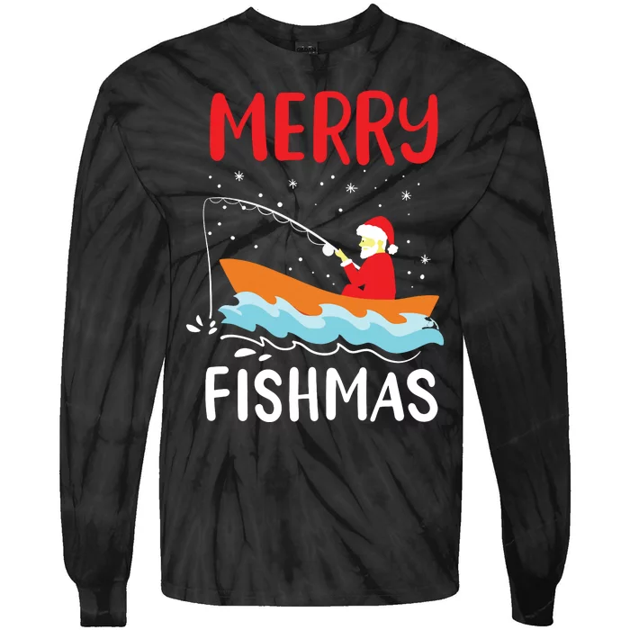 Merry Fishmas Funny Christmas Santa Claus Fishing Fisherman Tie-Dye Long Sleeve Shirt