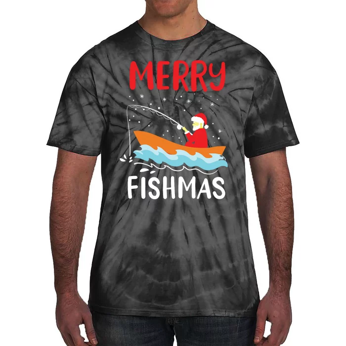 Merry Fishmas Funny Christmas Santa Claus Fishing Fisherman Tie-Dye T-Shirt