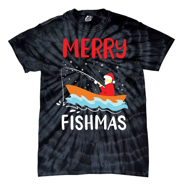 Merry Fishmas Funny Christmas Santa Claus Fishing Fisherman Tie-Dye T-Shirt