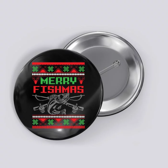 Merry Fishmas Fisherman Fishing Ugly Christmas Button