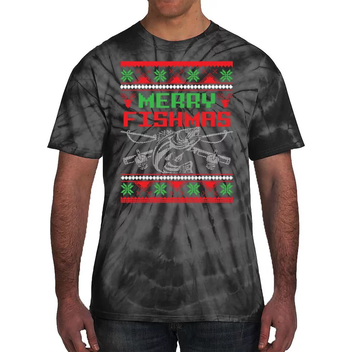 Merry Fishmas Fisherman Fishing Ugly Christmas Tie-Dye T-Shirt