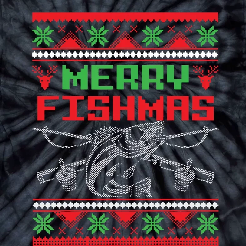 Merry Fishmas Fisherman Fishing Ugly Christmas Tie-Dye T-Shirt