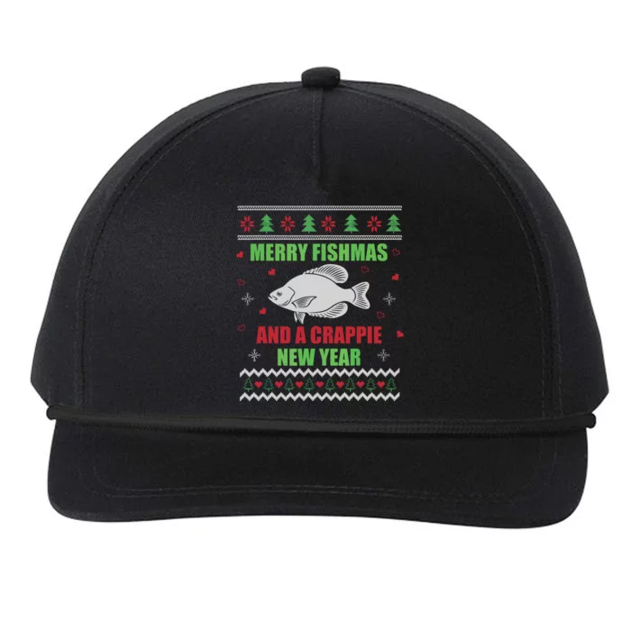 Merry Fishmas Fishing Funny Xmas Crappie For Fisherman Snapback Five-Panel Rope Hat