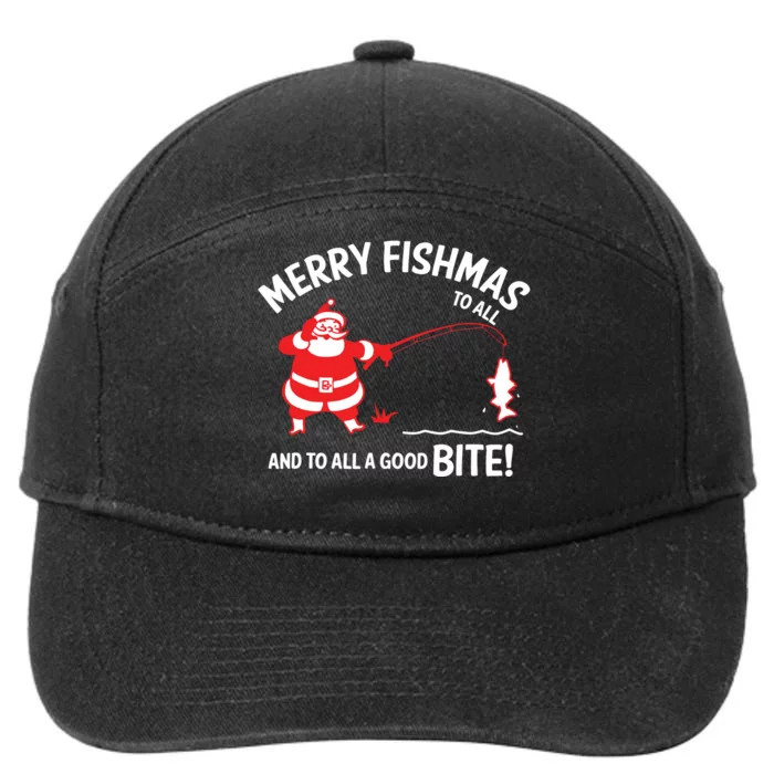 Merry Fishmas Funny Fish Fishing Fisherman Christmas Xmas 7-Panel Snapback Hat