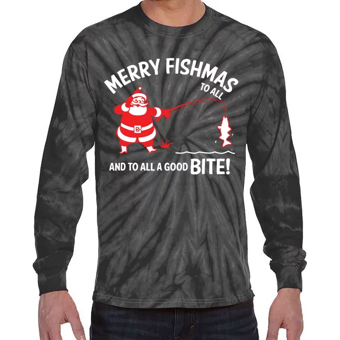 Merry Fishmas Funny Fish Fishing Fisherman Christmas Xmas Tie-Dye Long Sleeve Shirt