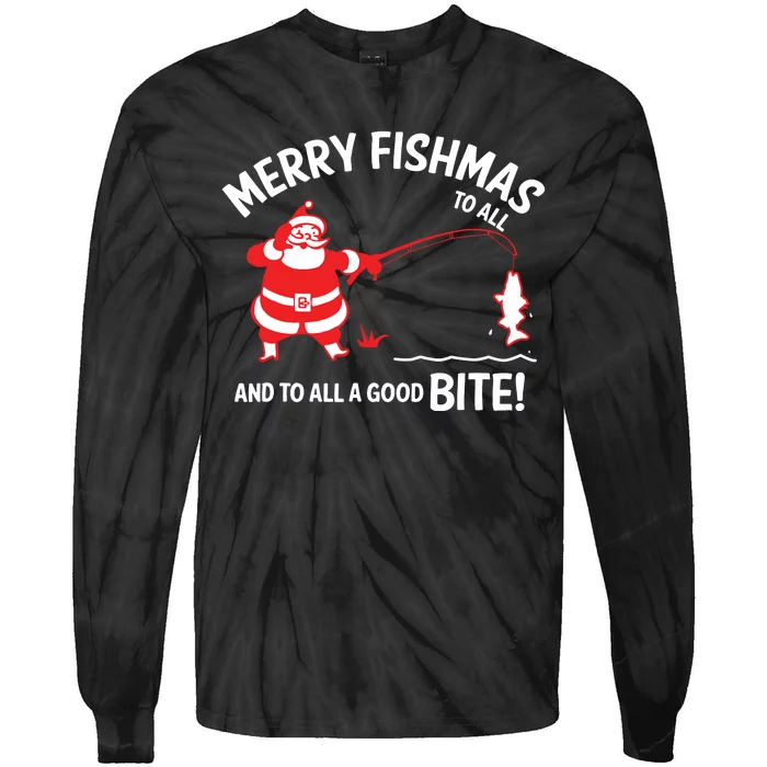 Merry Fishmas Funny Fish Fishing Fisherman Christmas Xmas Tie-Dye Long Sleeve Shirt