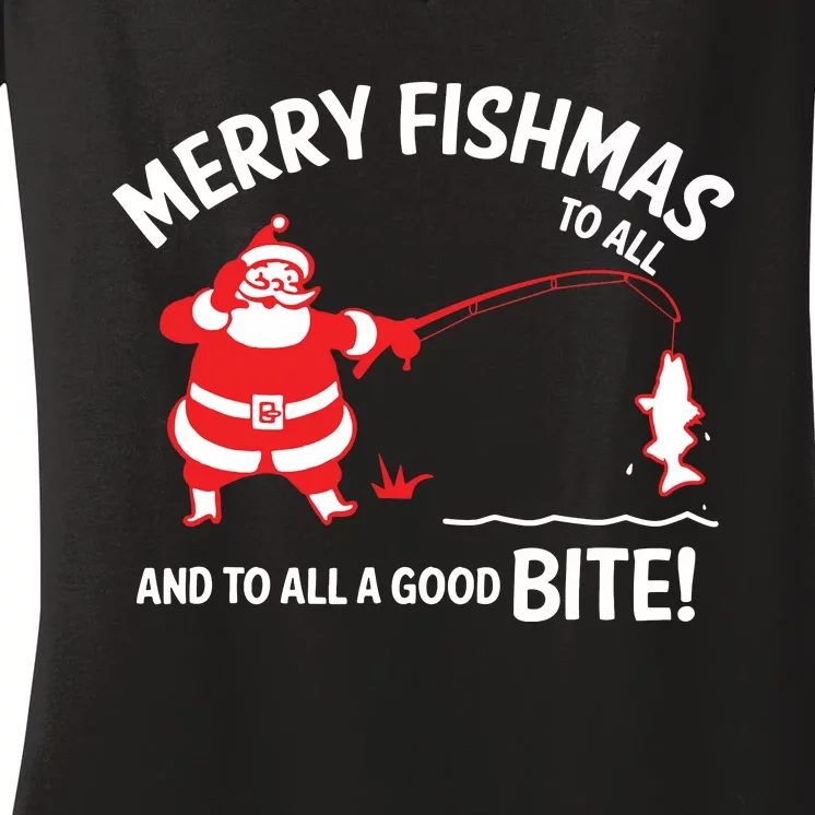 Merry Fishmas Funny Fish Fishing Fisherman Christmas Xmas Women's V-Neck T-Shirt