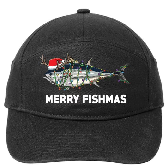 Merry Fishmas Funny Fish Fishing Fisherman Christmas Xmas 7-Panel Snapback Hat