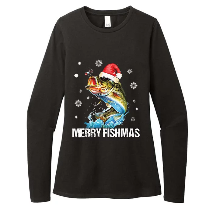 Merry Fishmas Funny Christmas Tree Lights Fish Fishing Rod Womens CVC Long Sleeve Shirt