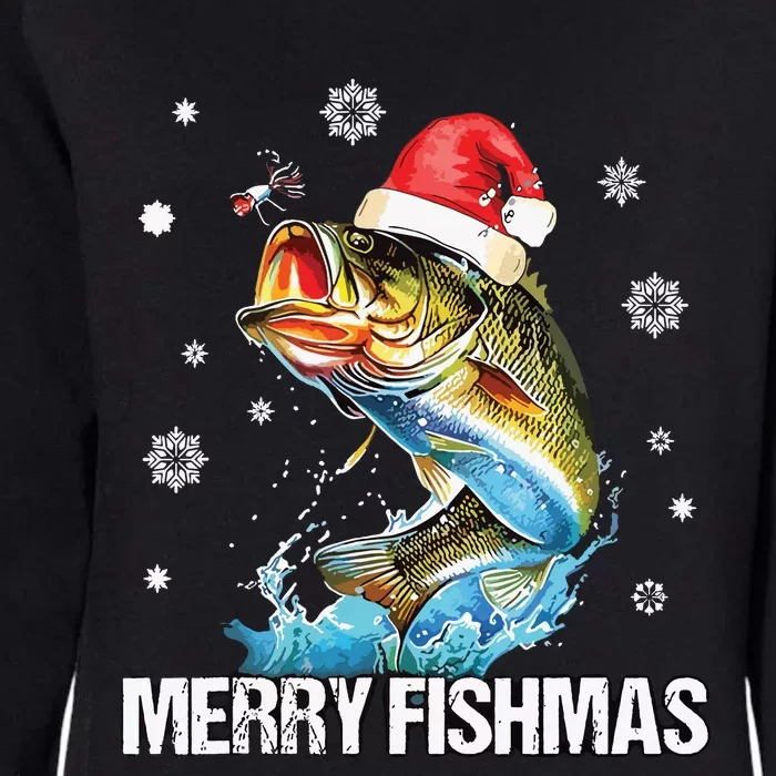 Merry Fishmas Funny Christmas Tree Lights Fish Fishing Rod Womens California Wash Sweatshirt