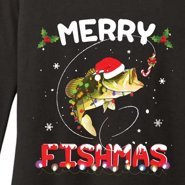 Merry Fishmas Funny Fishing Christmas Pajama Fishers Womens CVC Long Sleeve Shirt