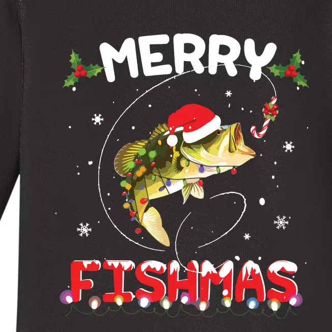 Merry Fishmas Funny Fishing Christmas Pajama Fishers Baby Long Sleeve Bodysuit