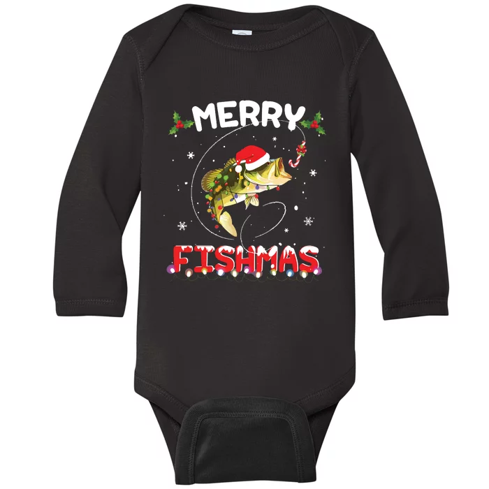 Merry Fishmas Funny Fishing Christmas Pajama Fishers Baby Long Sleeve Bodysuit