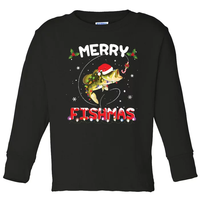 Merry Fishmas Funny Fishing Christmas Pajama Fishers Toddler Long Sleeve Shirt