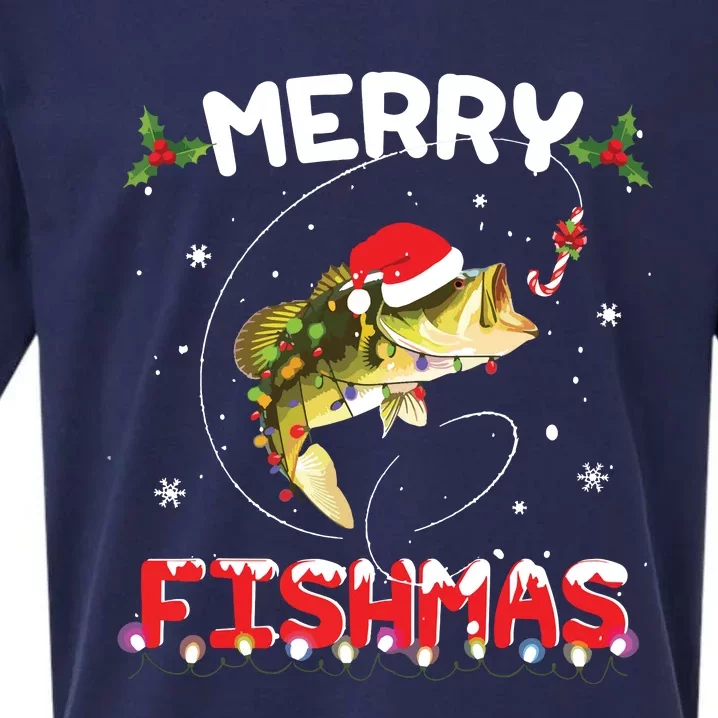 Merry Fishmas Funny Fishing Christmas Pajama Fishers Sueded Cloud Jersey T-Shirt