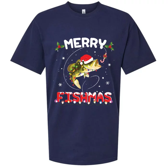 Merry Fishmas Funny Fishing Christmas Pajama Fishers Sueded Cloud Jersey T-Shirt