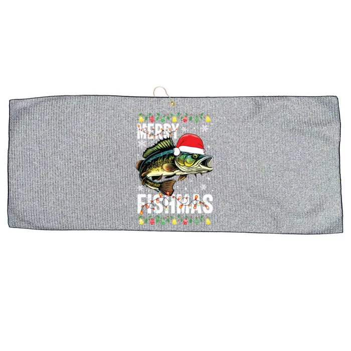 Merry Fishmas Funny Fishing Christmas Pajama Fishers Large Microfiber Waffle Golf Towel