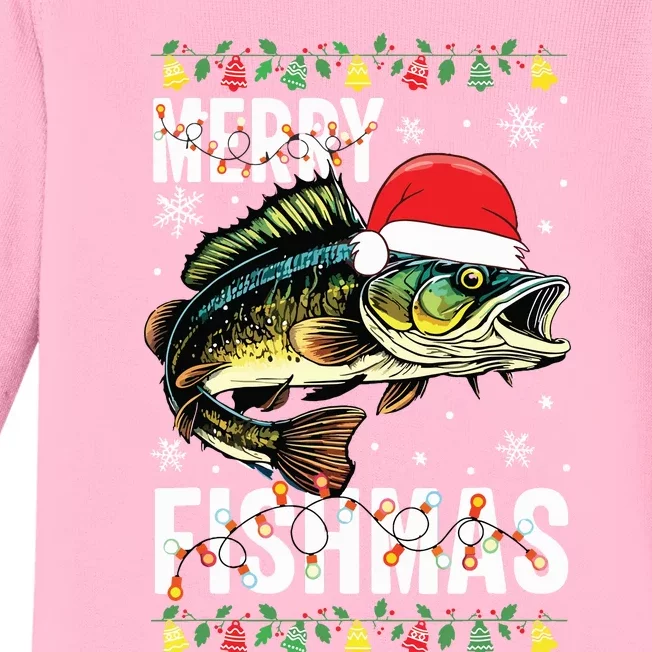 Merry Fishmas Funny Fishing Christmas Pajama Fishers Baby Long Sleeve Bodysuit