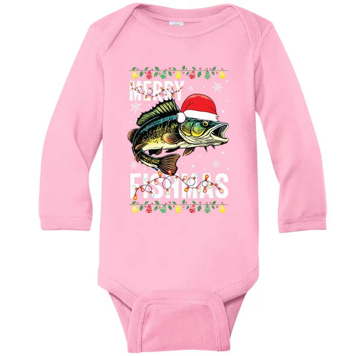 Merry Fishmas Funny Fishing Christmas Pajama Fishers Baby Long Sleeve Bodysuit