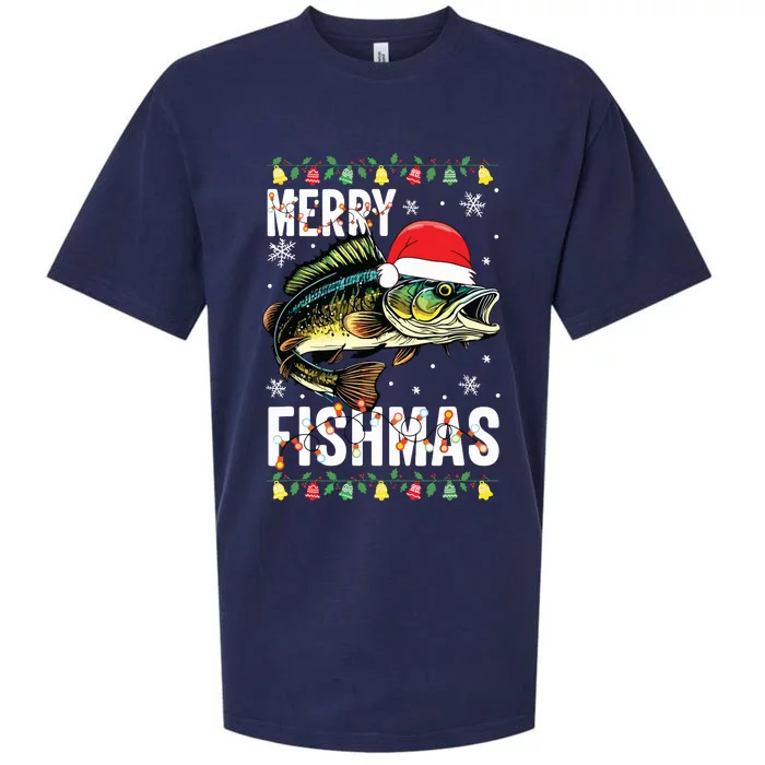 Merry Fishmas Funny Fishing Christmas Pajama Fishers Sueded Cloud Jersey T-Shirt