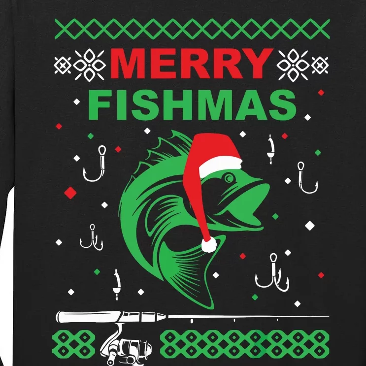 Merry Fishmas Funny Fishing Ugly Christmas Sweater Tall Long Sleeve T-Shirt