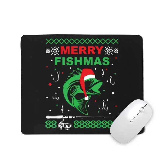 Merry Fishmas Funny Fishing Ugly Christmas Sweater Mousepad