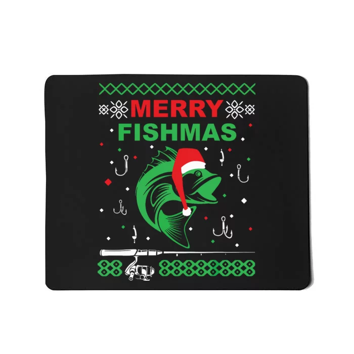 Merry Fishmas Funny Fishing Ugly Christmas Sweater Mousepad