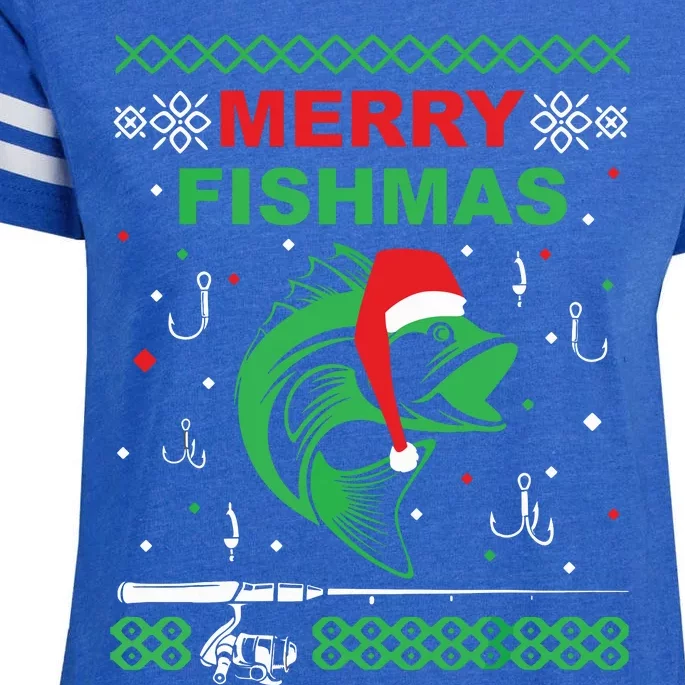 Merry Fishmas Funny Fishing Ugly Christmas Sweater Enza Ladies Jersey Football T-Shirt