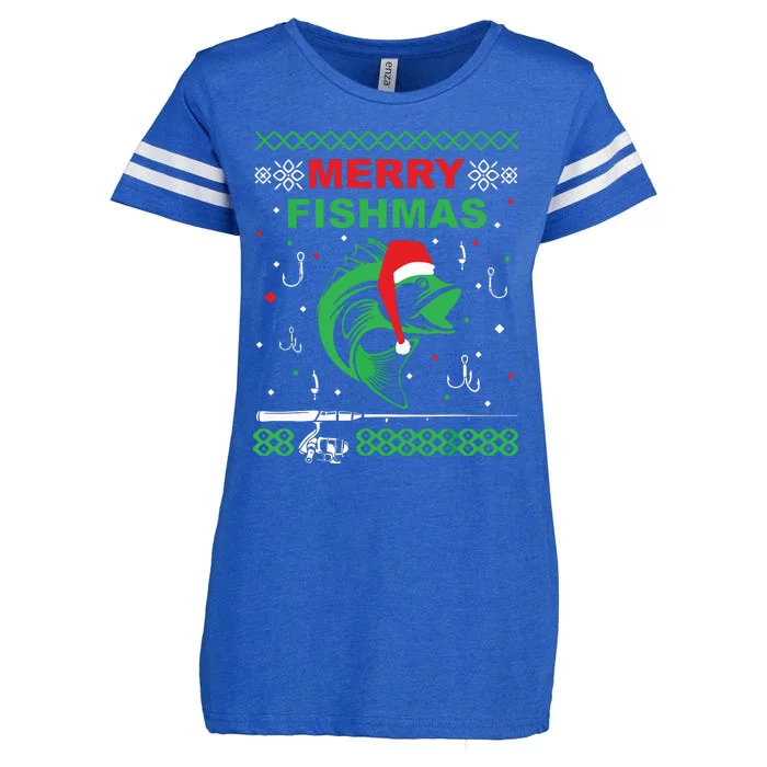 Merry Fishmas Funny Fishing Ugly Christmas Sweater Enza Ladies Jersey Football T-Shirt