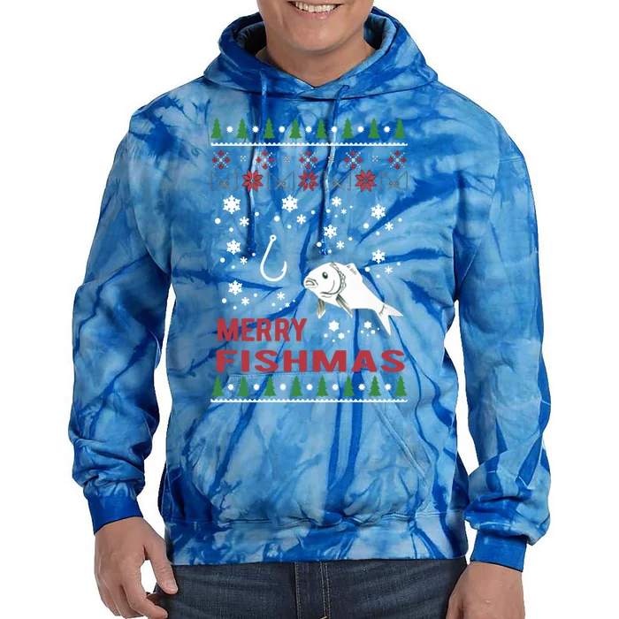 Merry Fishmas Fishing Ugly Christmas Style Cool Gift Tie Dye Hoodie