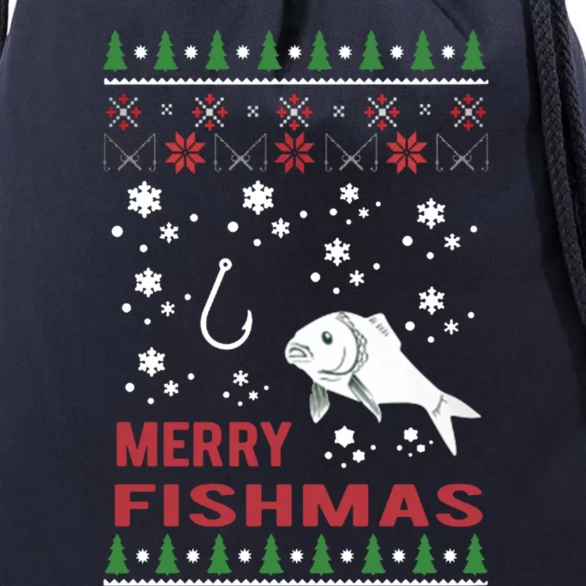 Merry Fishmas Fishing Ugly Christmas Style Cool Gift Drawstring Bag