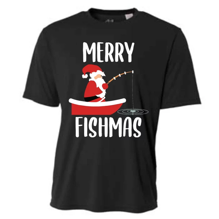 Merry Fishmas Funny Santa Fishing Fisherman Christmas Xmas Cooling Performance Crew T-Shirt