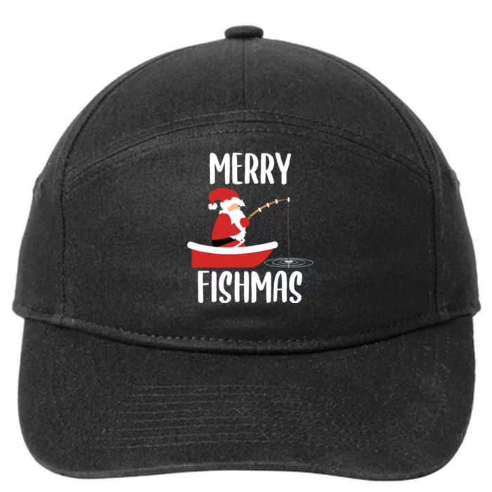 Merry Fishmas Funny Santa Fishing Fisherman Christmas Xmas 7-Panel Snapback Hat