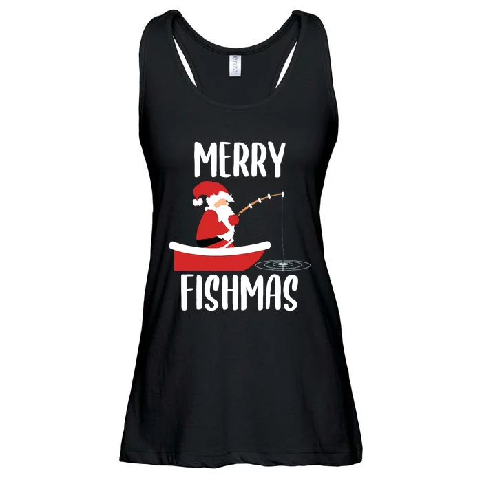 Merry Fishmas Funny Santa Fishing Fisherman Christmas Xmas Ladies Essential Flowy Tank