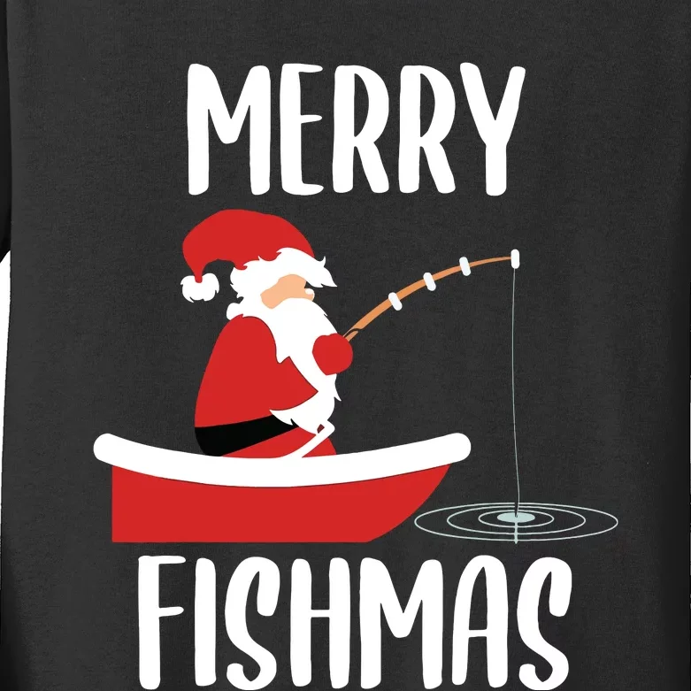 Merry Fishmas Funny Santa Fishing Fisherman Christmas Xmas Kids Long Sleeve Shirt