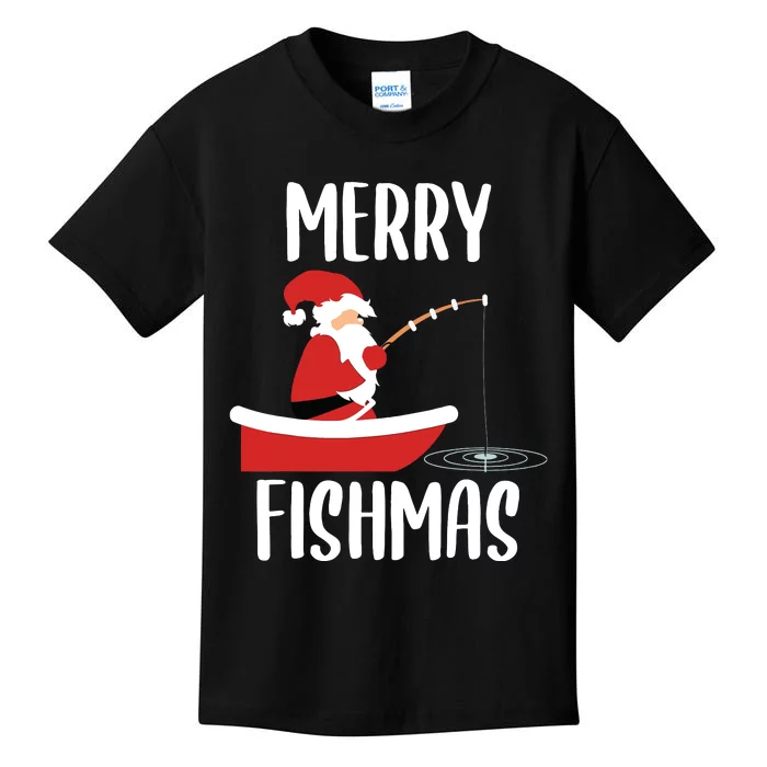 Merry Fishmas Funny Santa Fishing Fisherman Christmas Xmas Kids T-Shirt