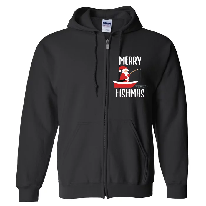 Merry Fishmas Funny Santa Fishing Fisherman Christmas Xmas Full Zip Hoodie