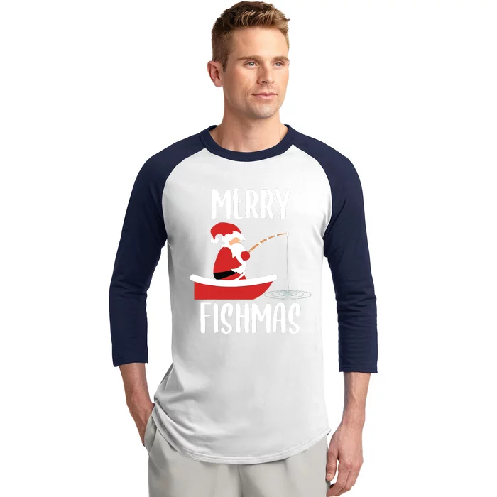 Merry Fishmas Funny Santa Fishing Fisherman Christmas Xmas Baseball Sleeve Shirt