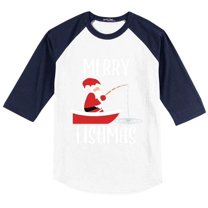 Merry Fishmas Funny Santa Fishing Fisherman Christmas Xmas Baseball Sleeve Shirt