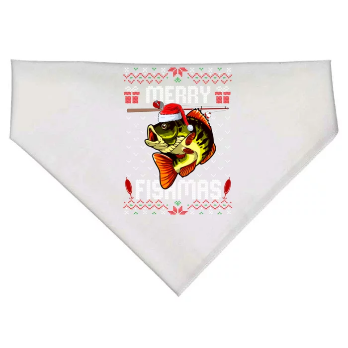 Merry Fishmas Fish Fishing Rod Christmas Ugly Sweater Xmas Gift USA-Made Doggie Bandana