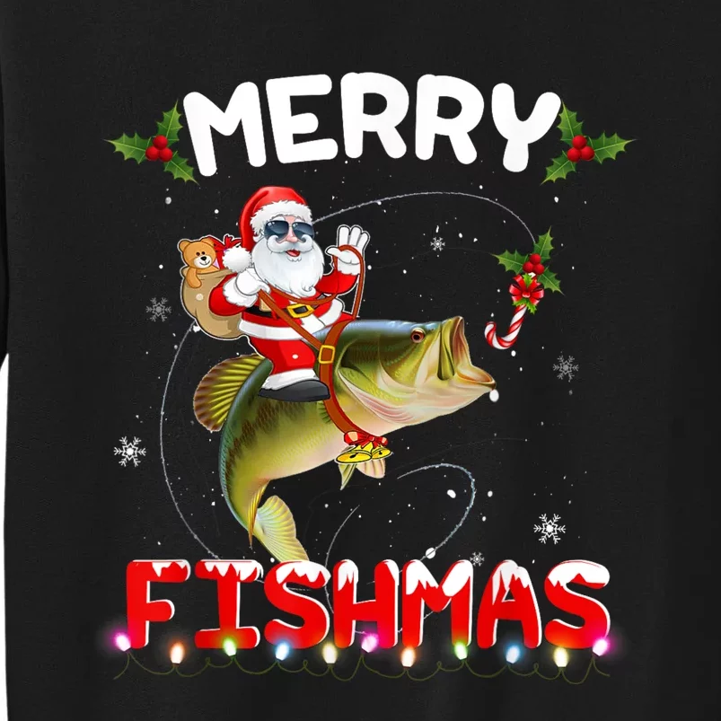 Merry Fishmas Funny Santa Riding Fish Christmas Pjs Fishers Tall Sweatshirt