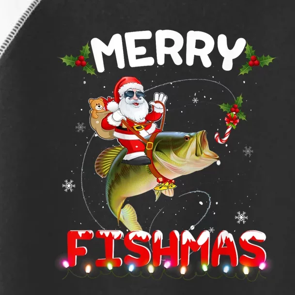 Merry Fishmas Funny Santa Riding Fish Christmas Pjs Fishers Toddler Fine Jersey T-Shirt