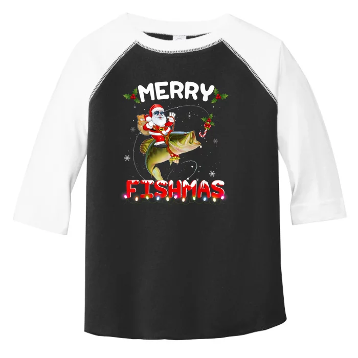 Merry Fishmas Funny Santa Riding Fish Christmas Pjs Fishers Toddler Fine Jersey T-Shirt