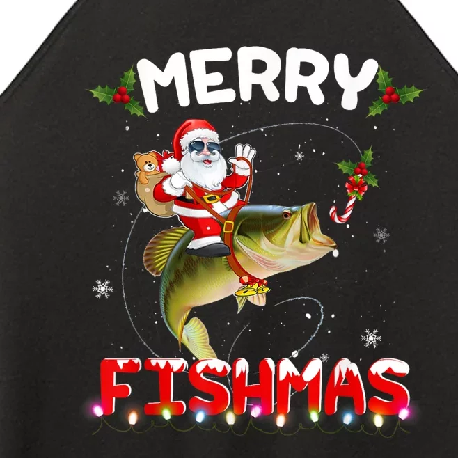 Merry Fishmas Funny Santa Riding Fish Christmas Pjs Fishers Women’s Perfect Tri Rocker Tank