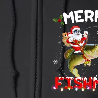 Merry Fishmas Funny Santa Riding Fish Christmas Pjs Fishers Full Zip Hoodie