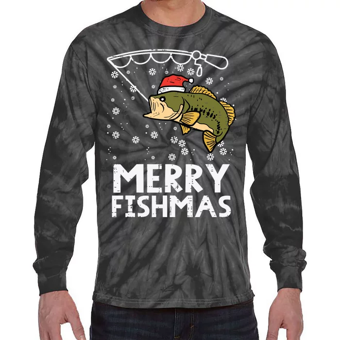 Merry Fishmas Fish Fishing Xmas Christmas Dad Tie-Dye Long Sleeve Shirt