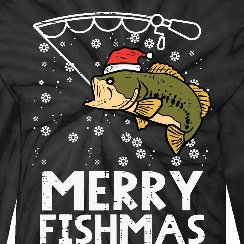 Merry Fishmas Fish Fishing Xmas Christmas Dad Tie-Dye Long Sleeve Shirt